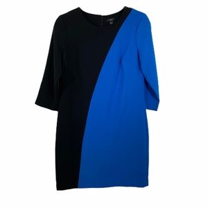 Ann Taylor black blue 3/4 sleeve zipper dress work